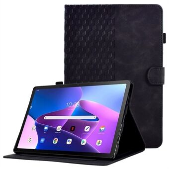 Auto Wake / Sleep -iskunkestävä kotelo Lenovo Tab M10 Plus (3. sukupolvi) / Xiaoxin Pad 2022 10,6 tuuman laitteelle. Kuviokaiverrettu putoamista estävä suojakuori, yksivärinen saumaus, nahkainen jalustakotelo korttitaskuilla.