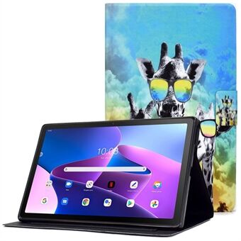 PU-nahkainen tablettikotelo Lenovo Tab M10 (Gen 3) TB-328FU / TB-328XU:lle, kuviopainatuksella, korttipidikkeellä ja iskunkestävällä kannella säädettävällä jalustalla.