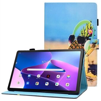 Tikkikuvioidulla tulostuskotelolla Lenovo Tab M10 (Gen 3) TB-328FU / TB-328XU -laitteelle, keinonahkainen tablettikotelo seisomatukea ja korttitaskua varten.