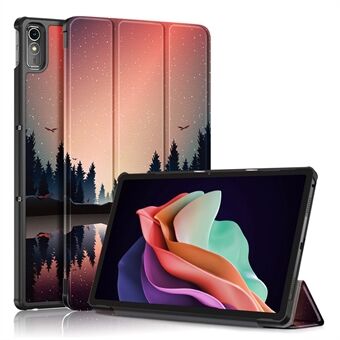 Lenovo Tab P11 Gen 2 -kuviointia sisältävä PU-nahkainen suojakotelo taittuu kolmeen eri asentoon älykästä tablettikoteloa varten, jossa on automaattinen herätys-/lepotila.