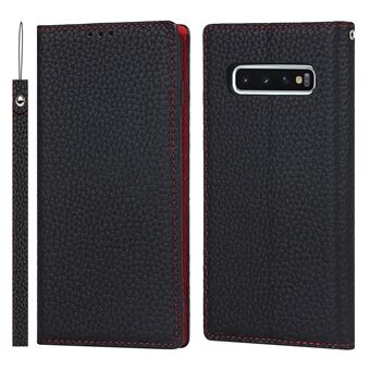 Litchi Skin aitoa nahkaa oleva puhelimen läppäkuori Scratch seisova puhelinkotelo Samsung Galaxy S10:lle