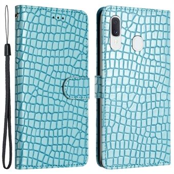 Samsung Galaxy A40:lle täyden suojan Stand suoja Crocodile Texture -nahkainen lompakkopuhelinkotelo hihnalla