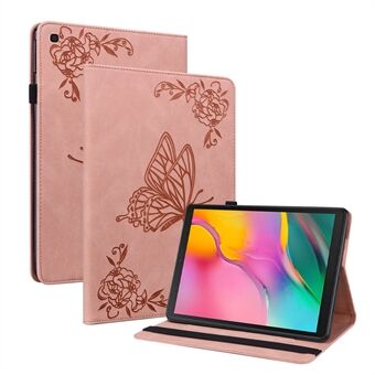 Tablettien kansi, jossa on painettu perhoskukkakuvio, iskunkestävä PU-nahkainen tuki korttipaikalla, Samsung Galaxy Tab A 10.1 (2019) T510 T515 -tositteelle.