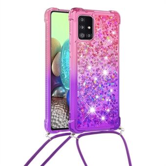 Iskunkestävä Gradient Glitter Powder Quicksand TPU -puhelinkotelo hihnalla Samsung Galaxy A71 5G SM-A716:lle