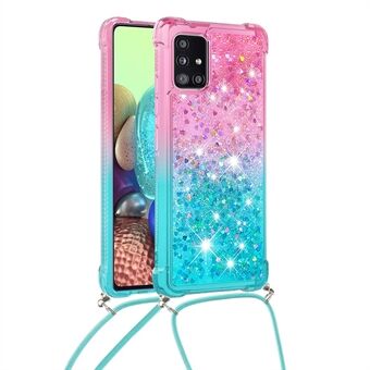 Iskunkestävä Gradient Glitter Powder Quicksand TPU -puhelinkotelo hihnalla Samsung Galaxy A71 5G SM-A716:lle