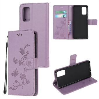 Samsung Galaxy S20 Plus Imprint Butterfly Flower Wallet -lompakkoon matkapuhelimen nahkasuojus