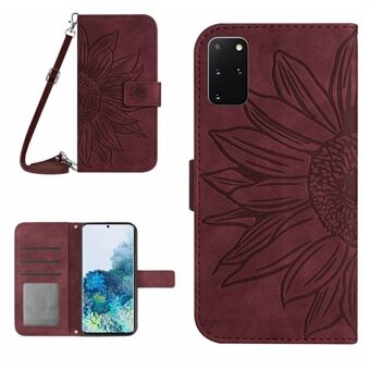 Painettu auringonkukka puhelimen kuori Samsung Galaxy S20 Plus 4G / 5G, HT04 Skin-touch PU Stand Lompakkokotelo Puhelinkuori olkahihnalla