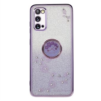 Samsung Galaxy S20 5G / 4G tekojalokivi Flower Pattern -puhelimen suojus Kickstand Gradient Glitter TPU-kotelo