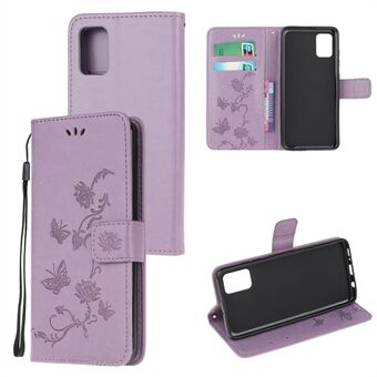 Imprint Butterfly Flower Wallet Nahkainen matkapuhelinkotelo Samsung Galaxy A41:lle (maailmanlaajuinen versio)