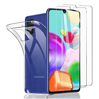 Läpinäkyvä TPU-puhelimen kuori + karkaistu lasi näyttökalvo Samsung Galaxy A41:lle (Global Version)