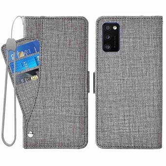 Iskunkestävä puhelimen läppäkuori Samsung Galaxy A41:lle (maailmanlaajuinen versio), Jean Cloth Texture PU-nahkainen lompakkokotelo Stand pyörivällä korttipaikkasuunnittelulla