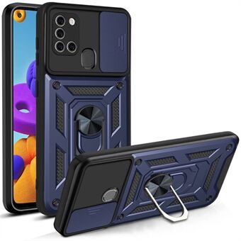 Kickstand PC + TPU sormenjälkiä estävä kestävä liukukameran suojakuori Samsung Galaxy A21s:lle