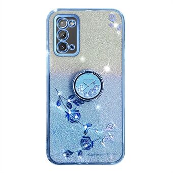 Samsung Galaxy Note20 / Note20 5G- Ring Kickstand Gradient TPU Cover Glitter kukkakuvioinen puhelinkotelo