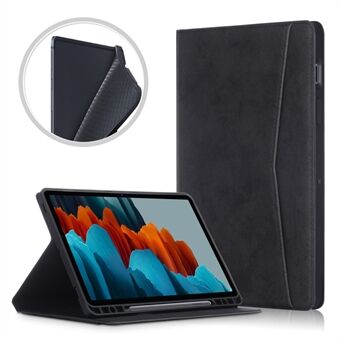 Matte PU-nahkainen tablettikotelo rahataskulla Samsung Galaxy Tab S7 / Tab S8:lle - Musta