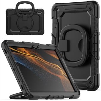 Samsung Galaxy Tab S8 X700 / X706 (2022) / Tab S7 T870 / T875 (2020) iskunkestävä tablettikotelo, jossa on PC- ja silikonikansi. Kotelo sisältää myös 360-asteen pyörivän tukijalan sekä olkahihnan.