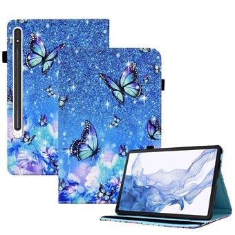 Samsung Galaxy Tab S8 X700 / X706 (2022) / Tab S7 T870 / T875 (2020) -kuviotulostettu tablettitelinekotelo joustavalla nauhalla