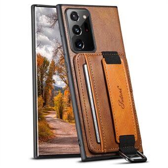 SUTENI H13 Samsung Galaxy Note20 Ultra / Note20 Ultra 5G korttikotelolle Nahkapäällysteinen PC+TPU-puhelimen suojus jalustalla ja käsihihnalla