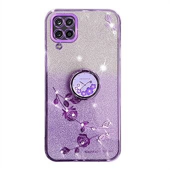 Samsung Galaxy A42 5G Flower tekojalokivi Decor TPU Cover Glitter Gradient -puhelinkotelolle ja Ring