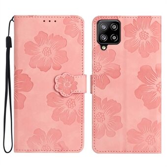 Samsung Galaxy A42 5G Flowers Pattern puhelintelineen Stand PU-nahkainen lompakon putoamisenesto