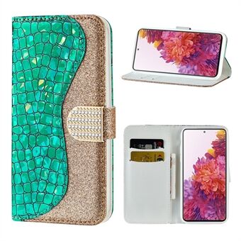 Samsung Galaxy S20 FE 4G/5G/S20 Lite/S20 FE 2022Crocodile Texture Flash Powder -nahkakuori ja Stand