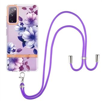 Samsung Galaxy S20 FE 2022/S20 FE/S20 FE 5G/S20 Lite/S20 Fan Edition/S20 Fan Edition 5G YB IMD-9 -sarjan kukkakuvioiselle TPU-kotelolle Lanyard IMD IML Galvanoitu puhelimen suojus