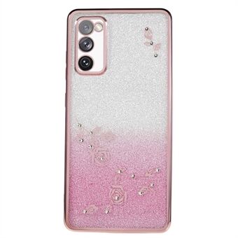 Samsung Galaxy S20 FE / FE 5G / FE 2022 / S20 Lite Rhinestone Gradient Glitter TPU -kotelolle, kukkakuvioiselle puhelimen suojakuorelle