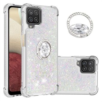 Glitter Ring Quicksand Iskunvaimennettu TPU-puhelimen suojakuori rengasjalustalla Samsung Galaxy A12 / M12:lle