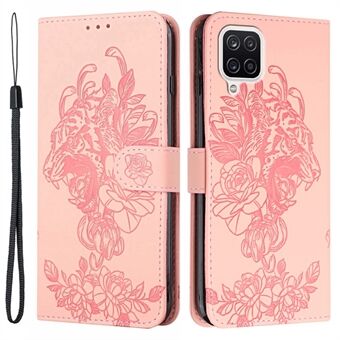 Lompakkomuotoinen Tiger Head Pattern -kuvioinen nahkainen Stand Samsung Galaxy A12:lle