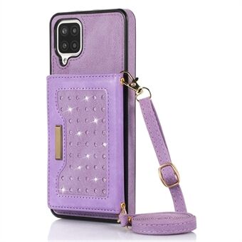 Samsung Galaxy A12 tekojalokivi Decor Wallet -puhelinkotelolle olkahihnalla, jalustalla RFID-esto PU-nahalla päällystetty TPU-kuori