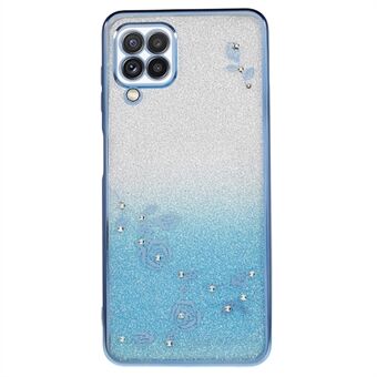 Samsung Galaxy A12 Gradient Glitter Case Kukkakuvioinen tekojalokivi TPU-puhelimen kansi