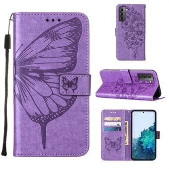 Imprint Butterfly Flower Pattern Stand nahkakotelo Samsung Galaxy S21 5G:lle