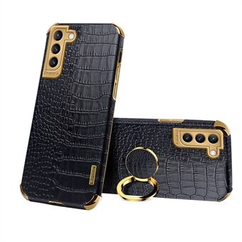 Sinkitys Crocodile Texture PU Leather Päällystetty TPU Tarkka Cutout Phone Cover Ring haltija Samsung Galaxy S21 5G