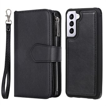Yksivärinen vetoketjullinen tasku Design Irrotettava lompakkoteline Stand Samsung Galaxy S21 5G:lle