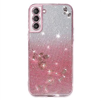 Samsung Galaxy S21 5G Pölytiivis Puhelimen suojus Kukkakuvio Decor tekojalokivi Design Glitter Powder Gradient Color TPU-älypuhelinkotelo