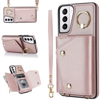 Samsung Galaxy S21 4G / 5G Kickstand Case Vetoketjullinen Lompakko PU Nahkapäällysteinen TPU Crossbody puhelimen kansi