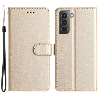 Samsung Galaxy S21 5G / 4G:lle Slim-Fit PU-nahkainen Stand suojus Käsihihna Silk Texture Flip Case Lompakko