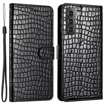Samsung Galaxy S21 4G / 5G:lle Hyvin suojattu Stand suoja Crocodile Texture -nahkainen lompakkopuhelinkotelo hihnalla