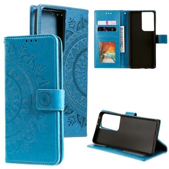 Painettu Mandala Flower Wallet Nahkakotelo Samsung Galaxy S21 Ultra 5G Flip Coverille