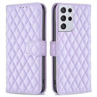 BINFEN COLOR Samsung Galaxy S21 Ultra 5G PU-nahkakuorelle, BF Style-14 painettu Rhombus kansi Matta puhelintelineen kotelo Stand