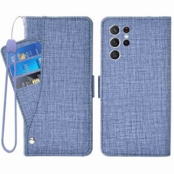 Samsung Galaxy S21 Ultra 5G Stand Lompakko Jean Cloth Texture PU-nahkakotelo Pyörivä korttipaikka Pudotusta estävä puhelimen kansi