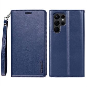 HANMAN Minor Series matkapuhelimen suojakuori Samsung Galaxy S21 Ultra 5G:lle, Scratch PU-nahkainen lompakkokotelo Folio Flip Phone Stand -kuori - sininen