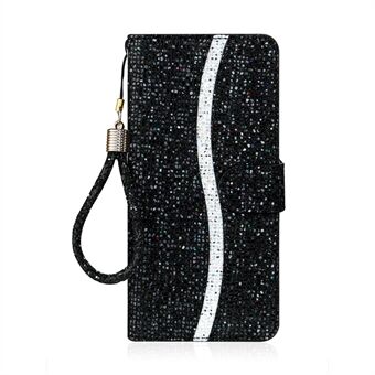 Glittery Powder Splicing Wallet Stand nahkainen puhelinkuori Samsung Galaxy S21 + 5G: lle