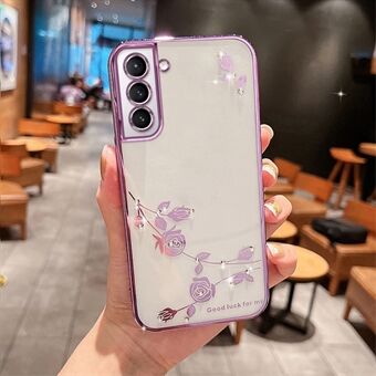 Samsung Galaxy S21+ 5G Flower Pattern TPU -puhelimen suojus tekojalokivi Decor Iskunkestävä Galvanoitu puhelinkotelo