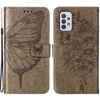 Imprint Butterfly Flower Pattern Stand nahkakotelo Samsung Galaxy A32 5G:lle