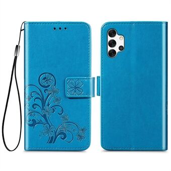 Clover Pattern Imprinting Leather Case for Samsung Galaxy A32 5G, Wallet Stand Design Full Protection Leather Phone Shell with Strap