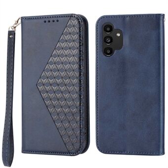 Samsung Galaxy A32 5G / M32 5G:lle Iskunkestävä Calf Texture Lompakkojalusta puhelinkotelo PU-nahkaa painettu Stand suojaava puhelimen suojus Rhombus