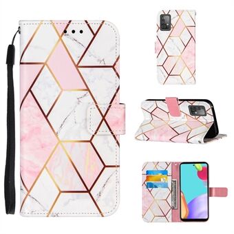 Lompakko Jalusta Suunnittelu Marmori Kuvio Saumaus TPU + PU Nahkakotelo Samsung Galaxy A52 4G/5G / A52s 5G - Vaaleanpunainen