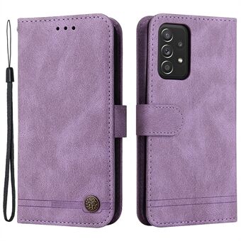 Tree Pattern Metal Button Flip Phone Case PU Nahkainen Lompakkotelineen Stand Samsung Galaxy A52 5G/4G/A52s 5G
