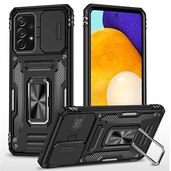 Samsung Galaxy A52 4G / 5G / A52s 5G Scratch puhelinkotelolle, liukukameran suojus PC + TPU Ring Kickstand matkapuhelimen kuori