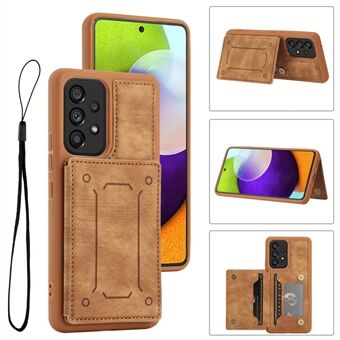 Samsung Galaxy A52 4G / 5G / A52s 5G Dual Card Holder Magneettinen puhelinkotelo PU Nahkapäällysteinen TPU Kickstand suojakuori hihnalla